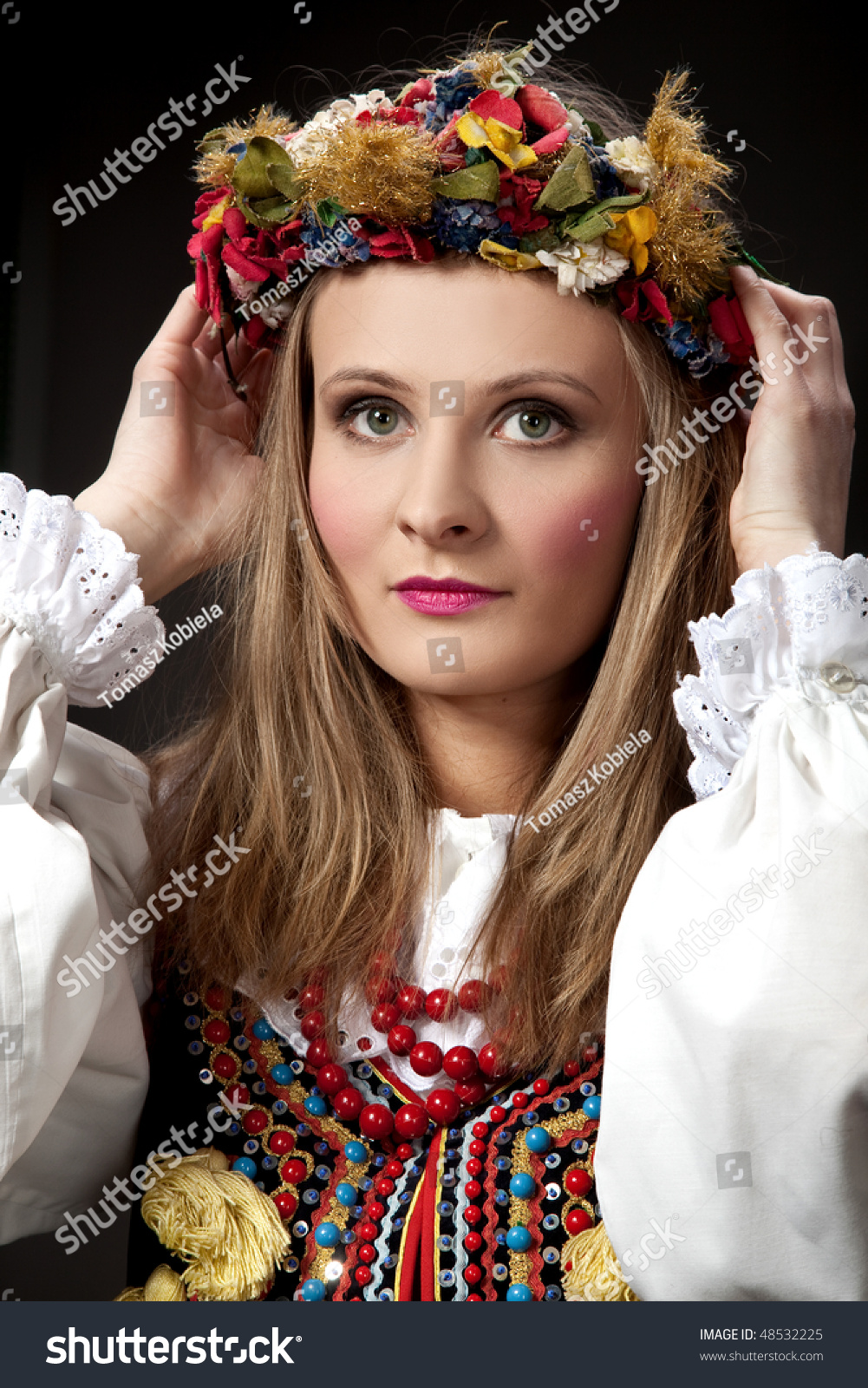 Stock photo slavic girl in traditional dress 48532225
