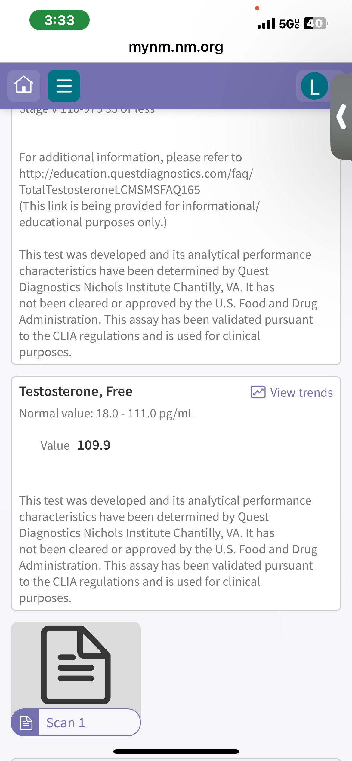 MyChart   Test Details