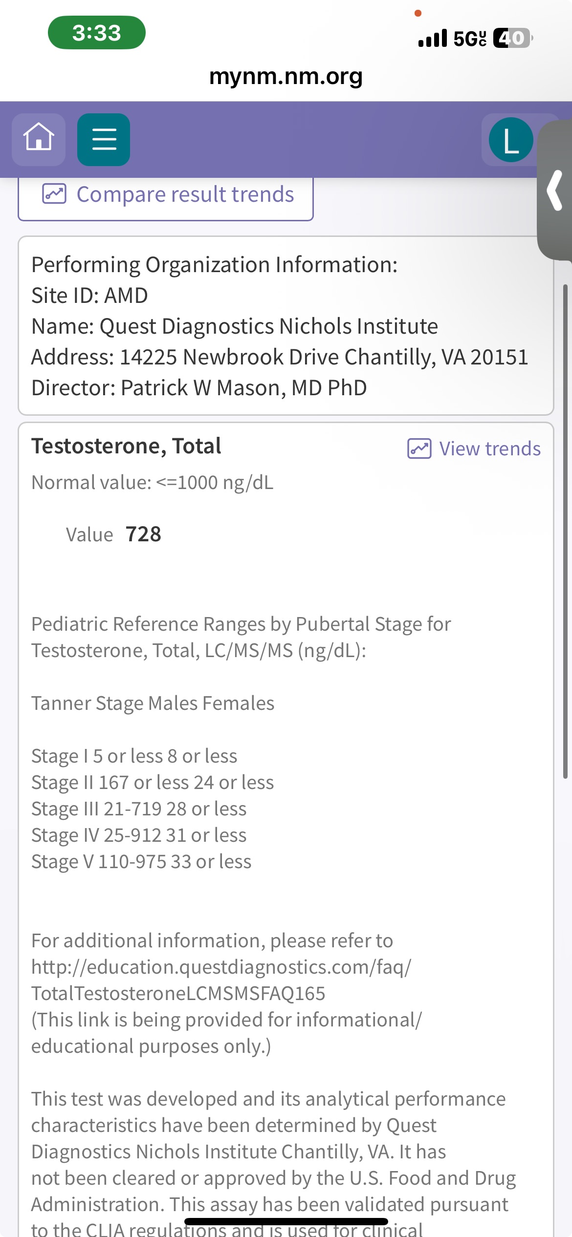 MyChart   Test Details