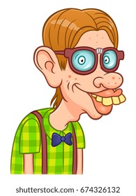 Funny cartoon nerd on white 260nw 674326132
