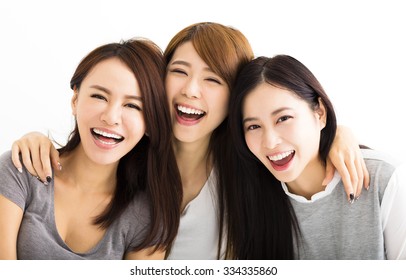 Closeup happy young women faces 260nw 334335860