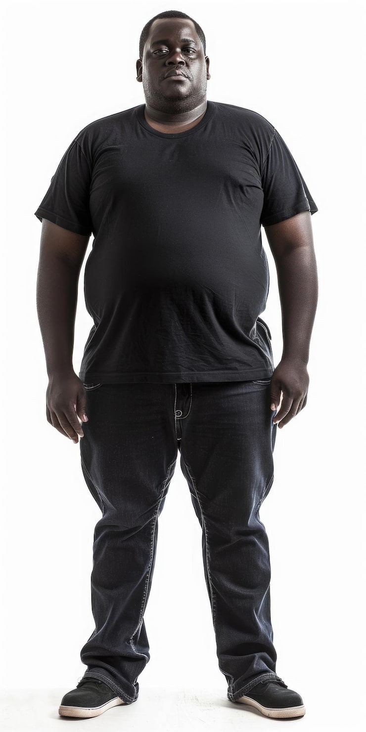Fat black man african american male standing studio isolated white background 817921 48951