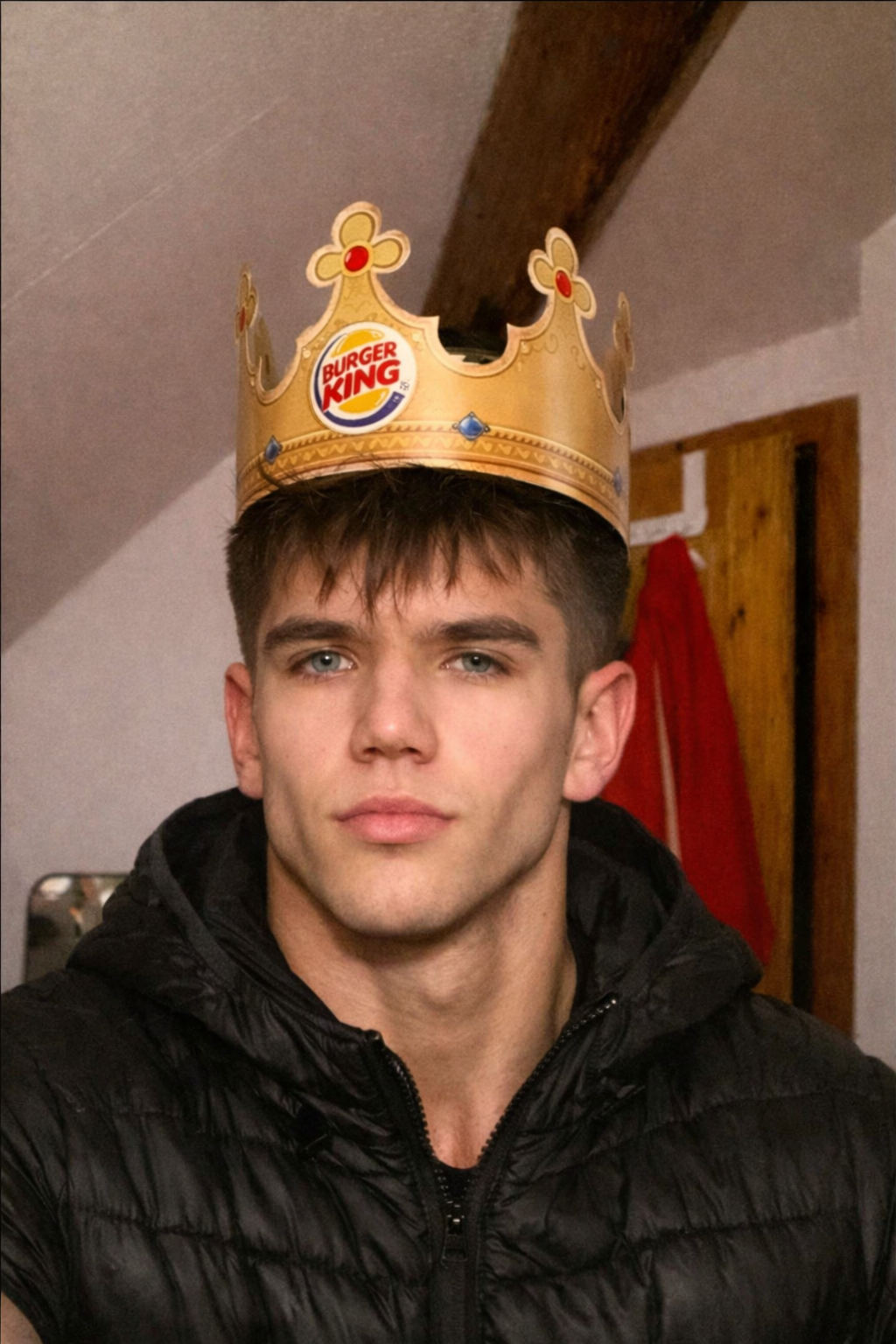 Junger Mann mit Burger King Krone