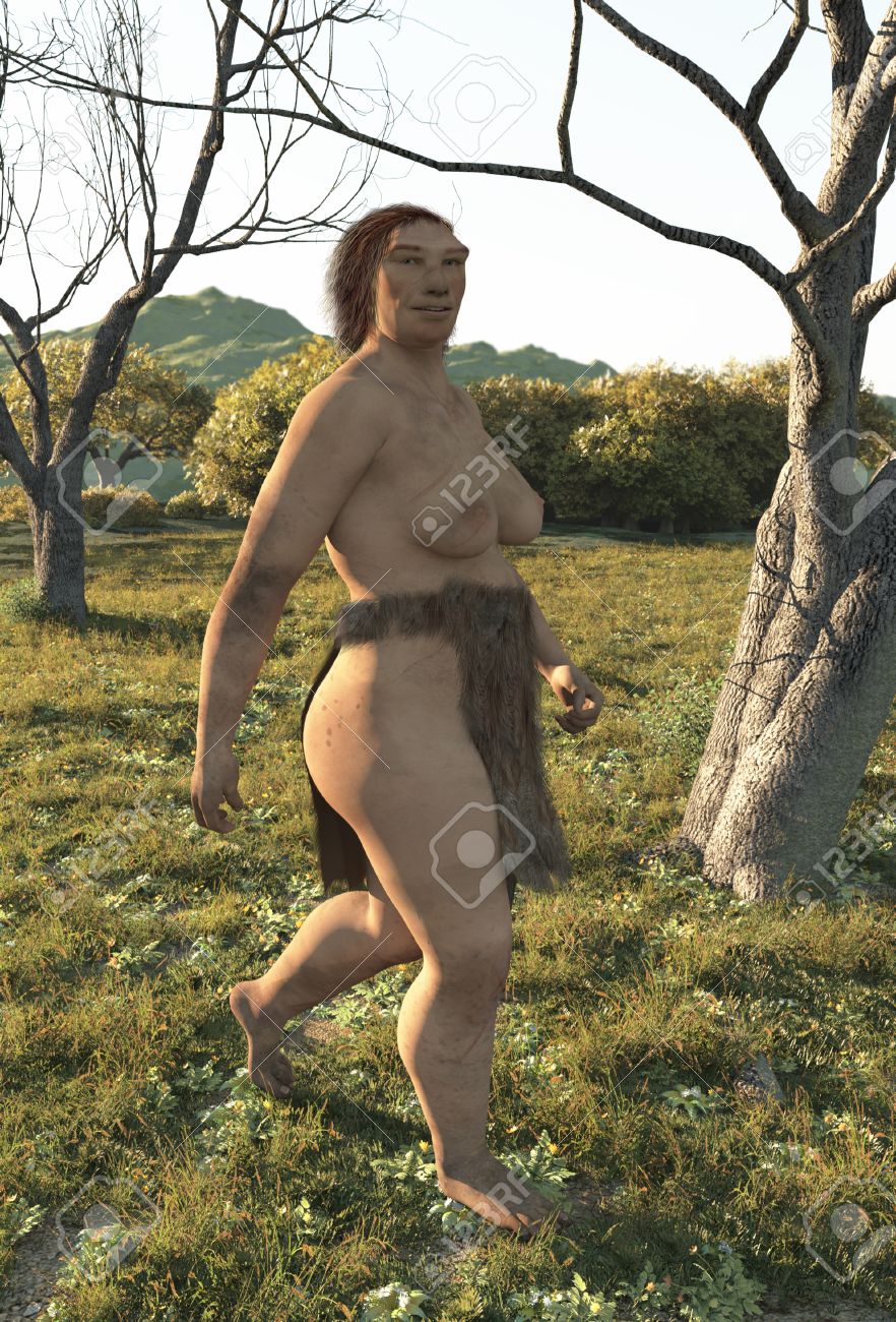 71465640 neanderthal woman walking 3d render