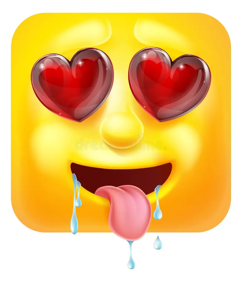 Drooling emoji emoticon square face d icon cartoon character hearts eyes love lust love lust 