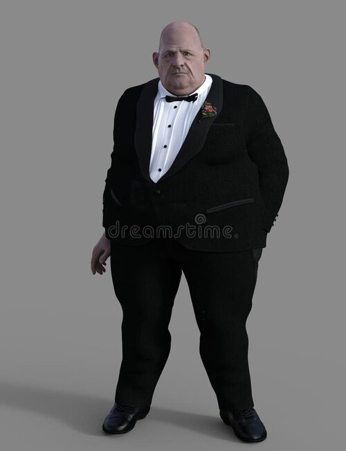 Elegant fat man tuxedo d render hand pocket 97708226