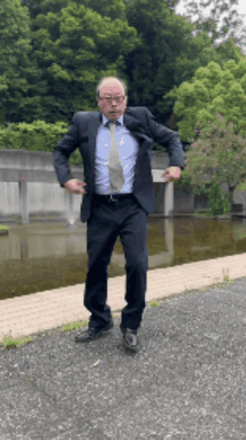 Dancing old asian man