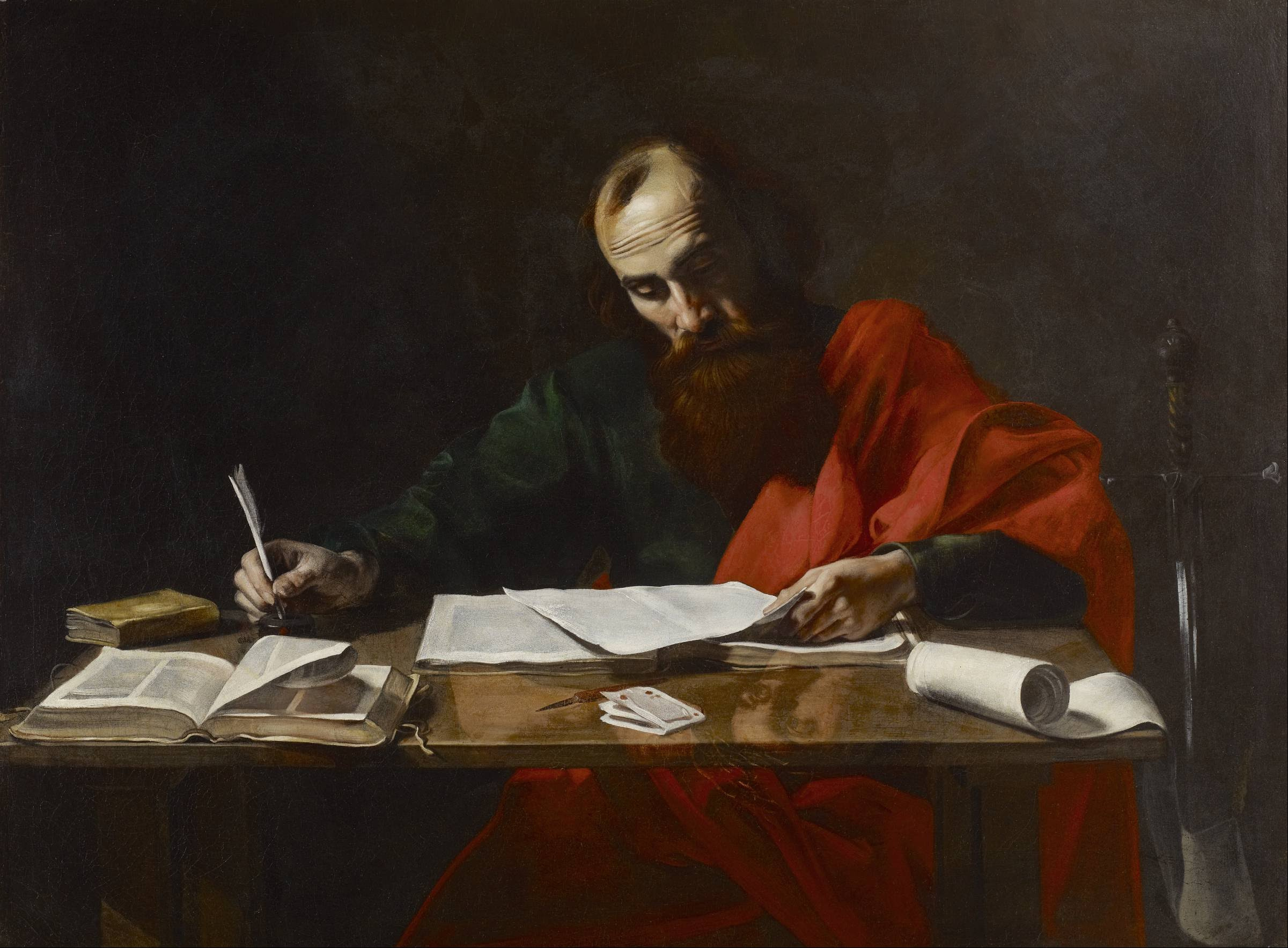 Probably Valentin de Boulogne   Saint Paul Writing His Epistles   Google Art Project