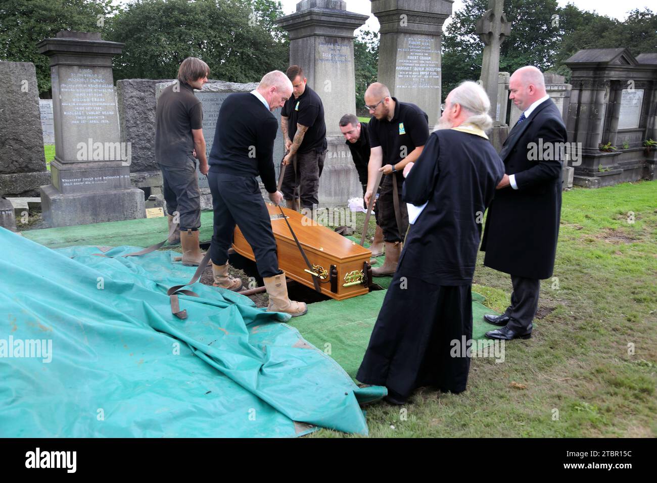Glasgow scotland greek orthodox funeral at glasgow necropolis priest performing the committal 