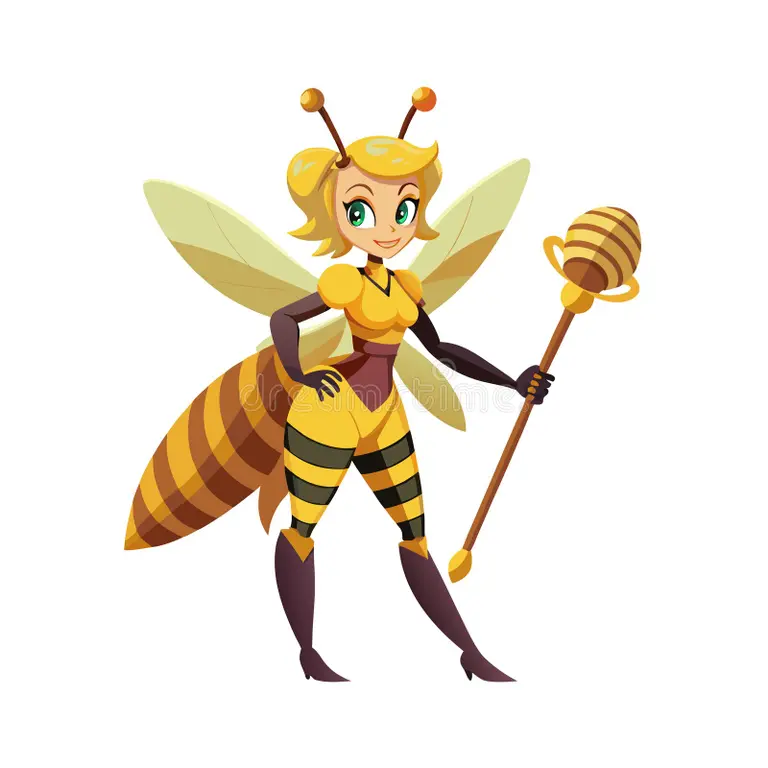Cartoon illustration cute bee queen standing honey scepter isolated white background cute car