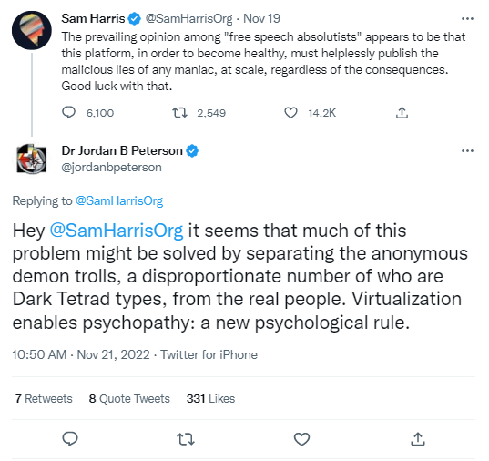 Peterson invoking dark triad meme as the solution to v0 pkh61098ra1a1