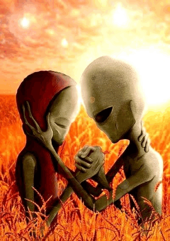 Two aliens with head together