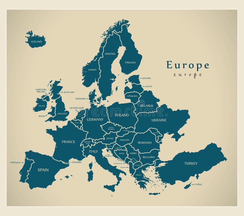 Modern map europe countries labels modern map europe countries labels illustration 138010401