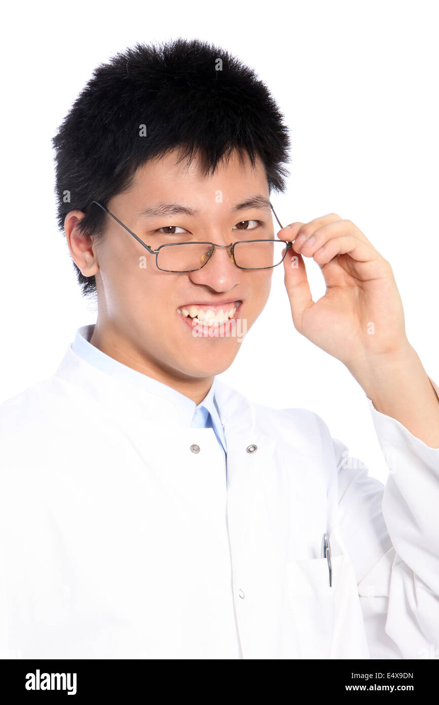 Smiling asian man wearing glasses E4X9DN