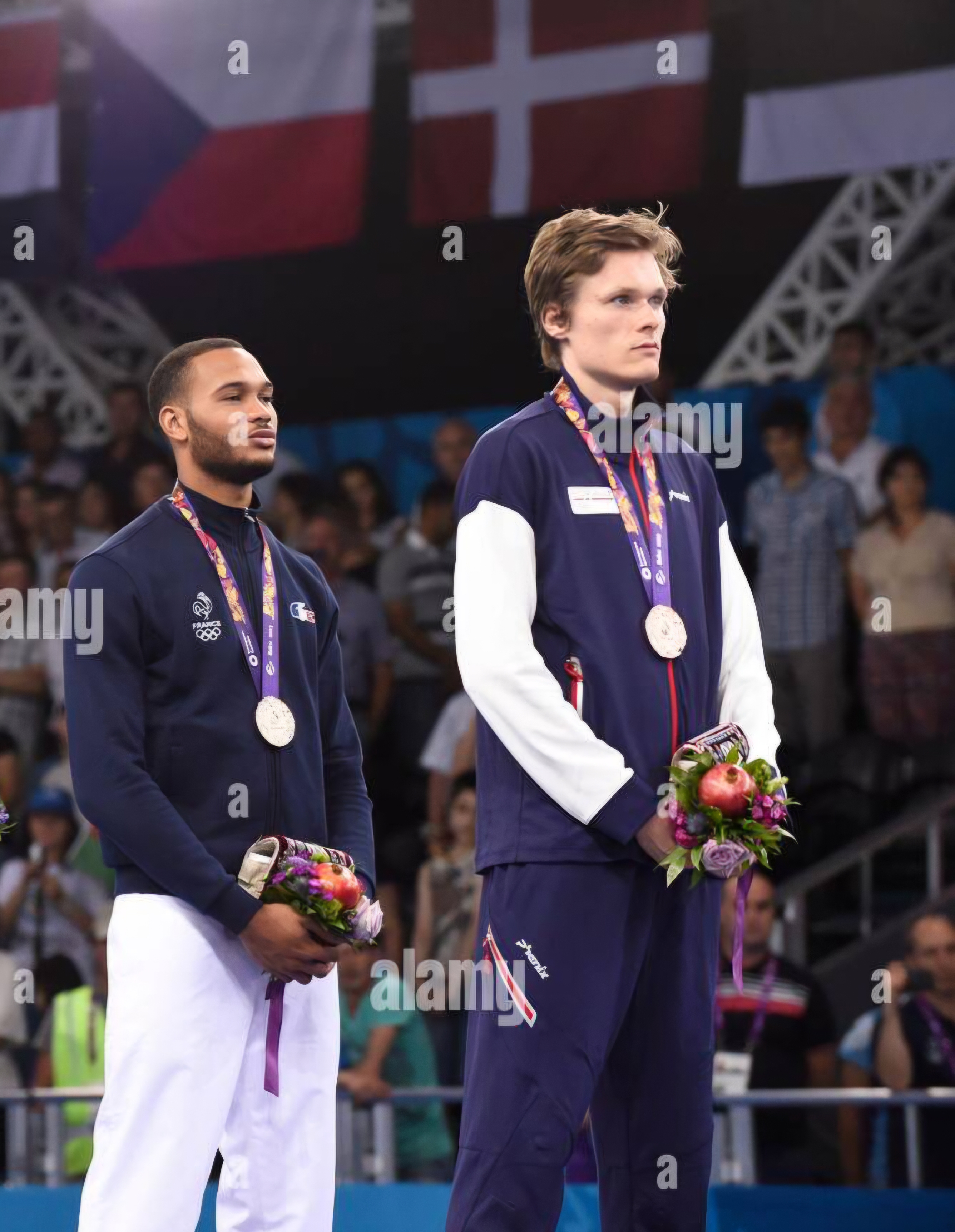 L r sergey khodos of russia wins the silver medal ivan trevejo of france wins the gold medal d