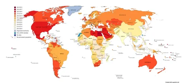Countries by mean body mass index weight in kilograms v0 grgo0c3xqjl81