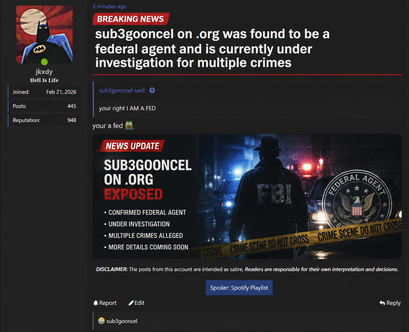 Sub3gooncel found to be a fed