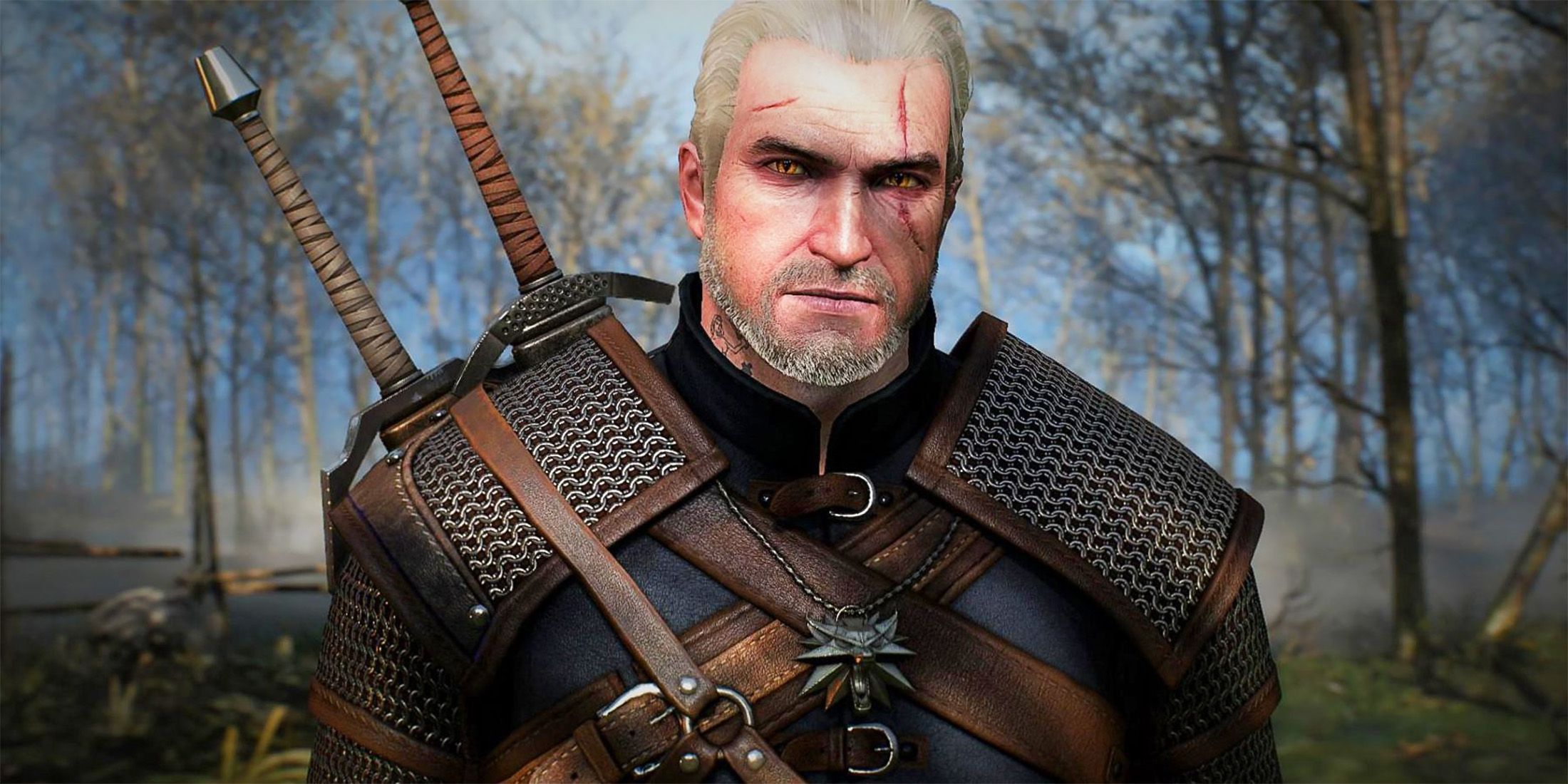 Geralt of rivia in half shade in the witcher 3 wild hunt