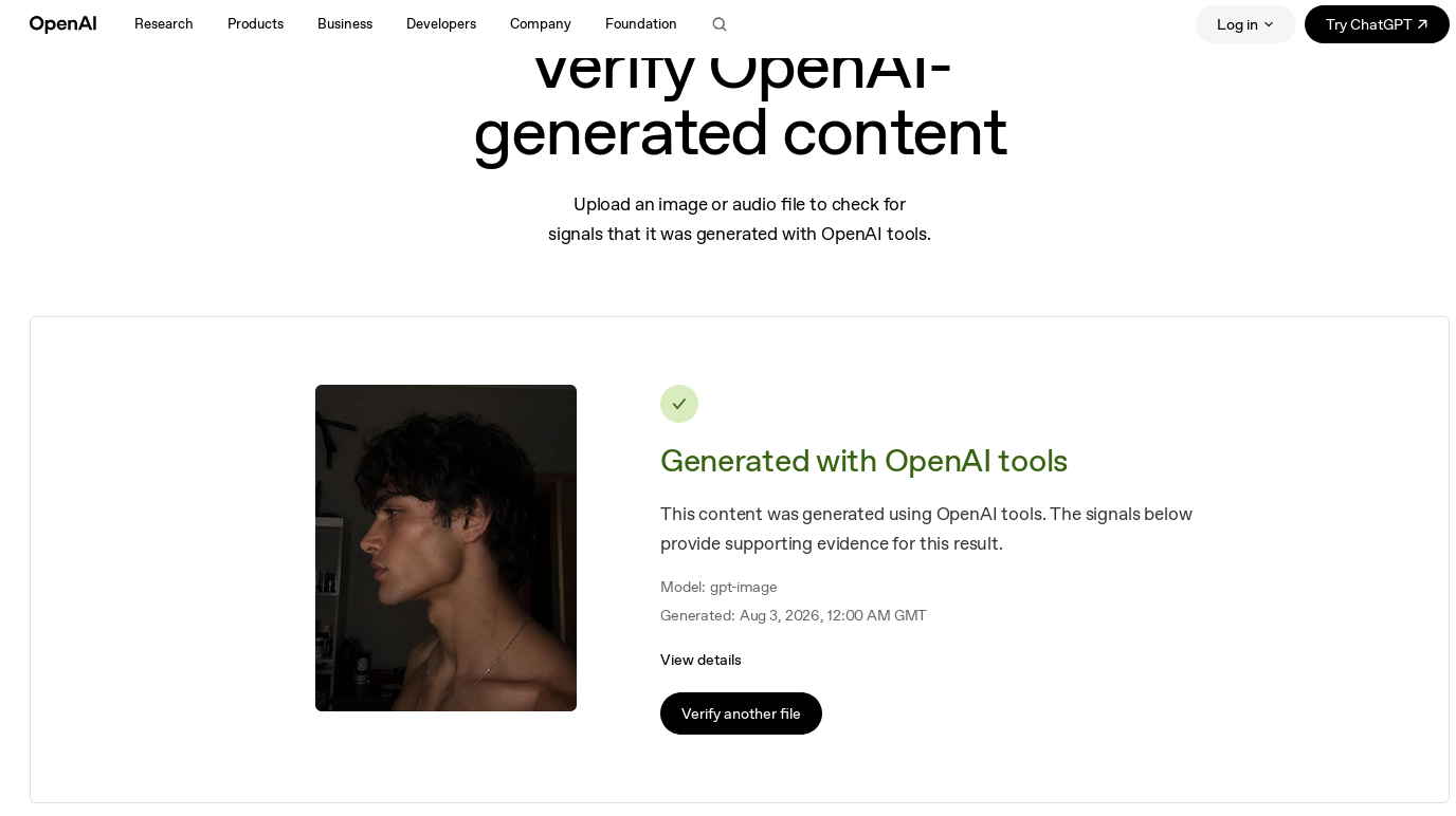 Screenshot 2026 08 03 at 01 41 38 Verify OpenAI generated content OpenAI