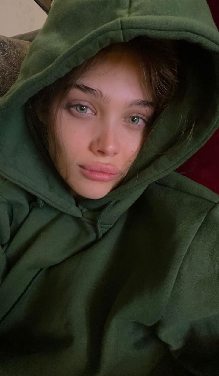 Green eyed girl   green hoodie   aesthetic