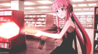 Pink hair girl firing gun