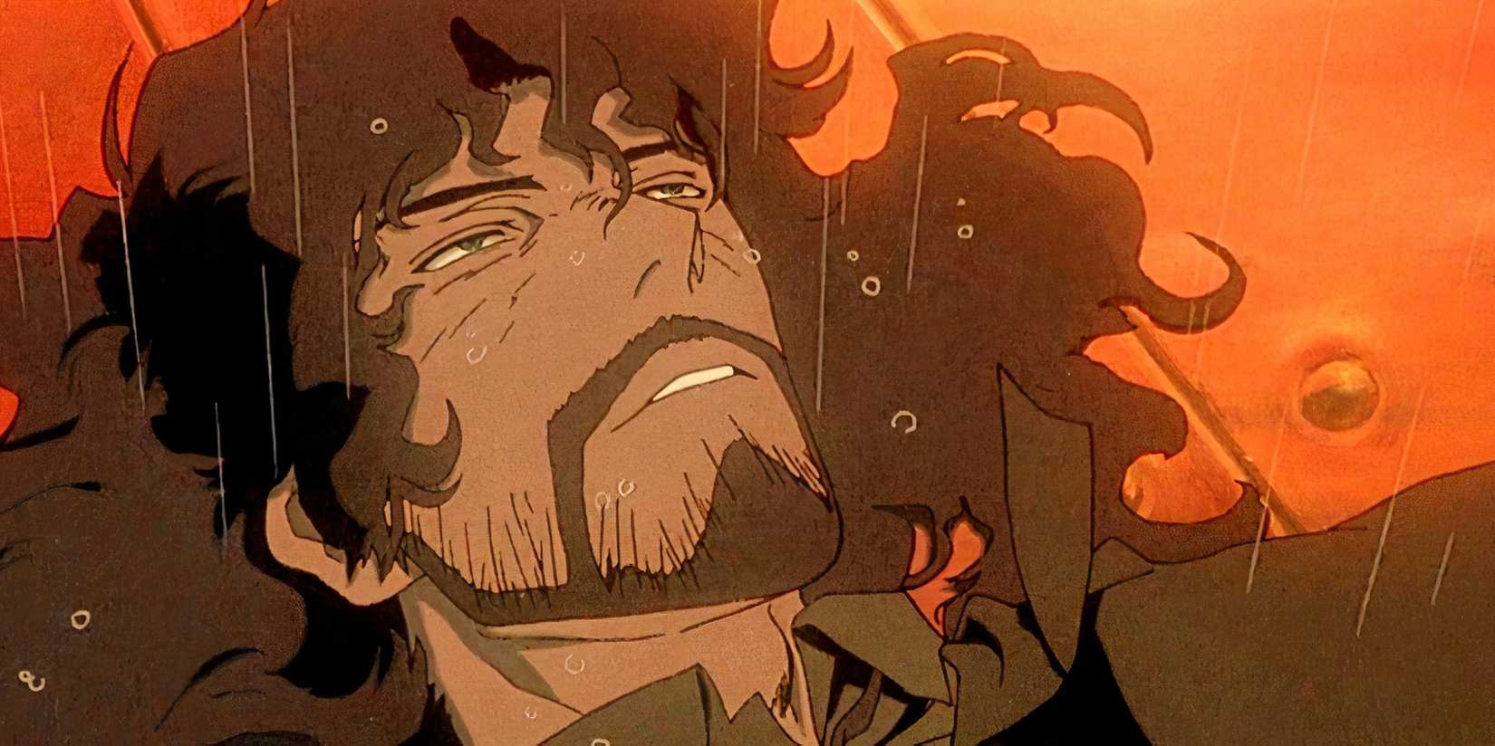 Cowboy bebop s vicent on the ground in the rain