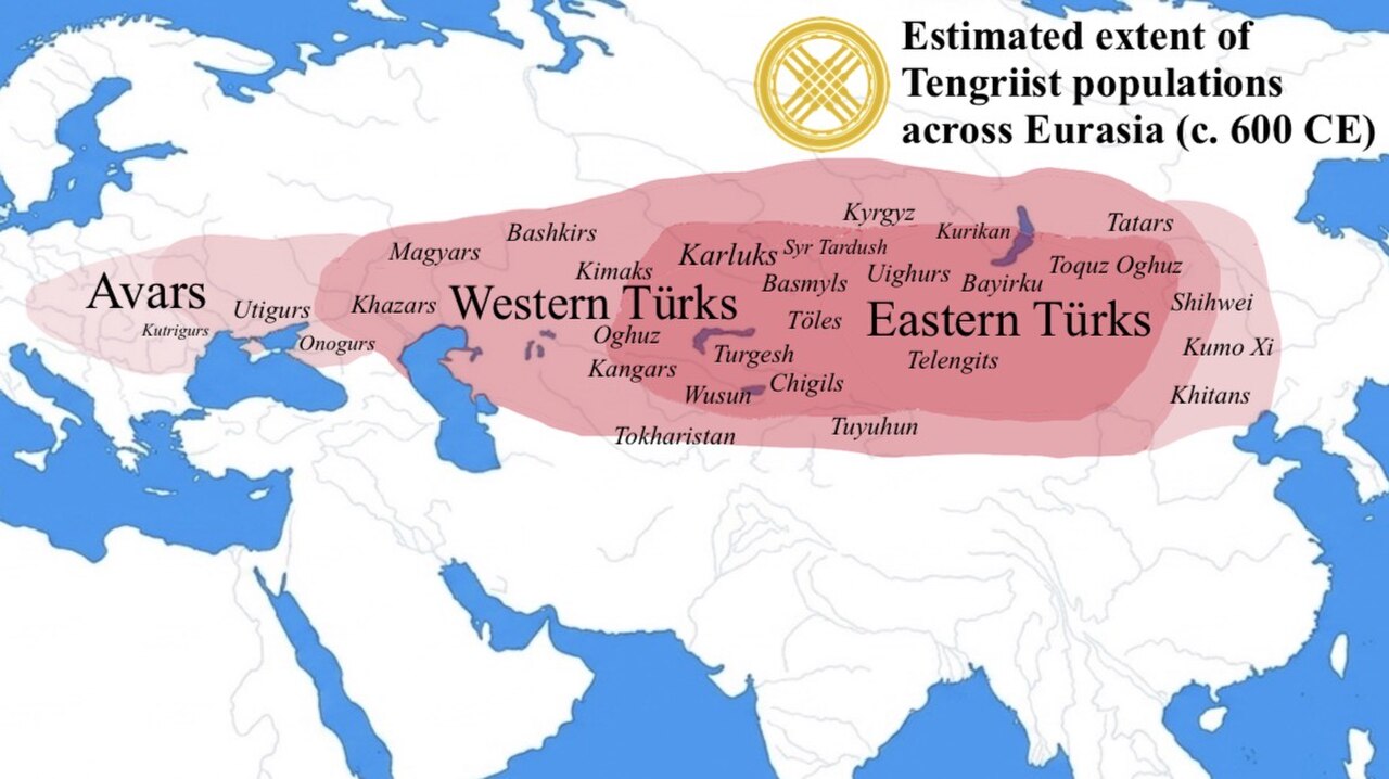 Estimated extent of Tengriist populations across Eurasia c 600 CE