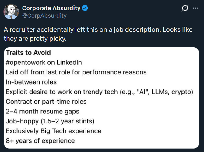 Librewolf xcom   Corporate Absurdity on X A recruiter accid FAVjhO